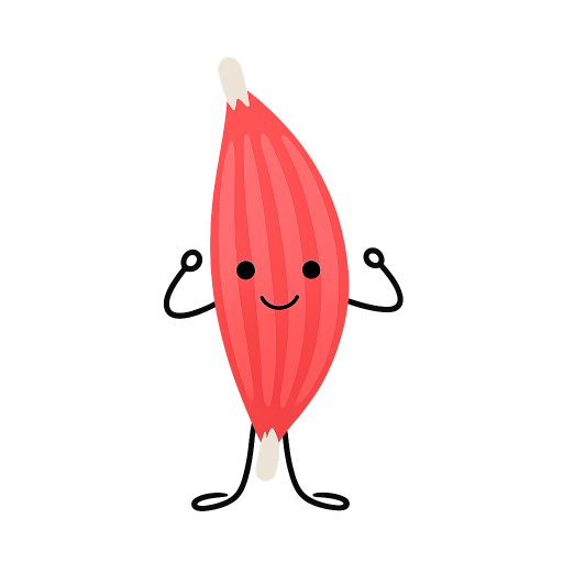The mascot for the short-form video website "Muscle Milk" is a yellow muscle wearing a red sleeve featuring a white emblem...